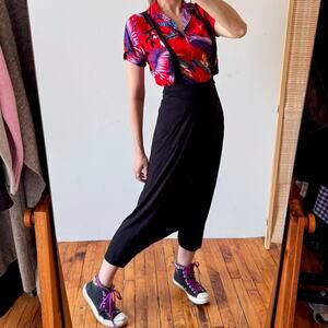 2000's Urban Black High-waist Suspender Harem Pants